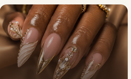 Close-up of a sculpted acrylic nail set